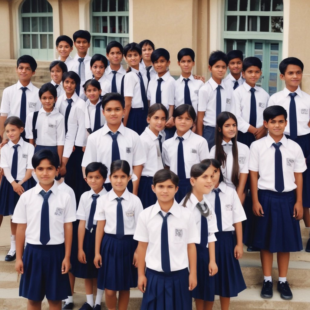 A group of children standing in front of a building