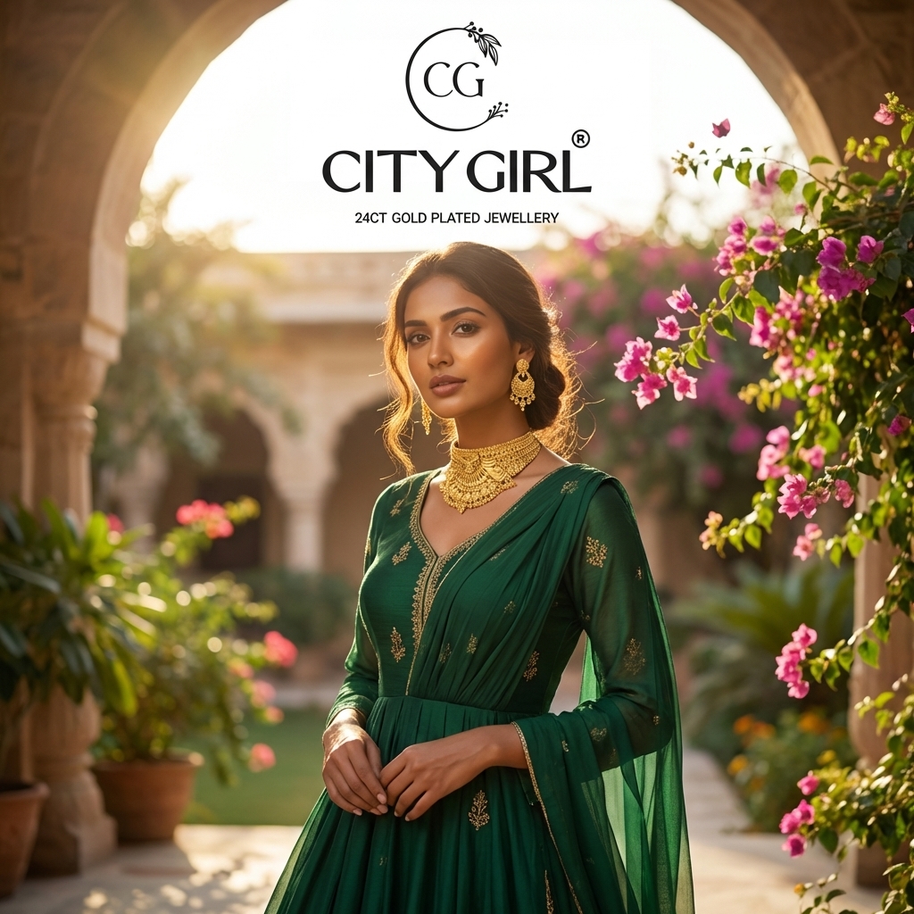 Statement evening necklace gold-plated India — party wear affordable luxury City Girl Jewellery
