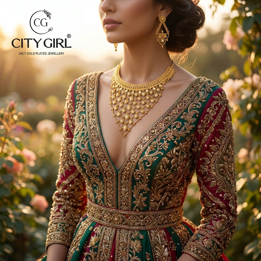 Handcrafted gold bridal necklace set India — luxury wedding jewellery City Girl Jewellery