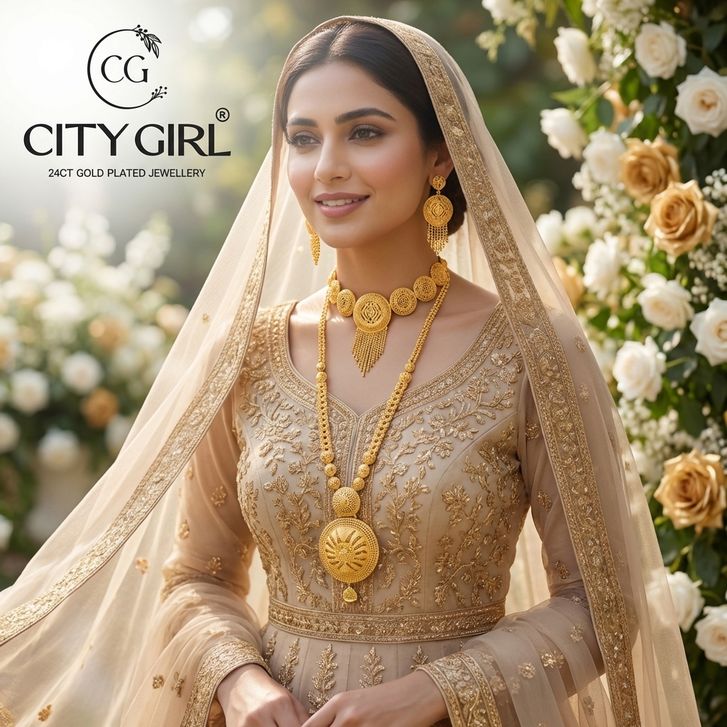 City Girl Jewellery 18K gold-plated bridal necklace set — handcrafted custom Indian bridal wear 