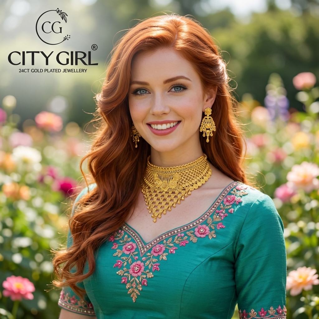 Handcrafted gold bridal necklace set India — luxury wedding wear City Girl Jewellery