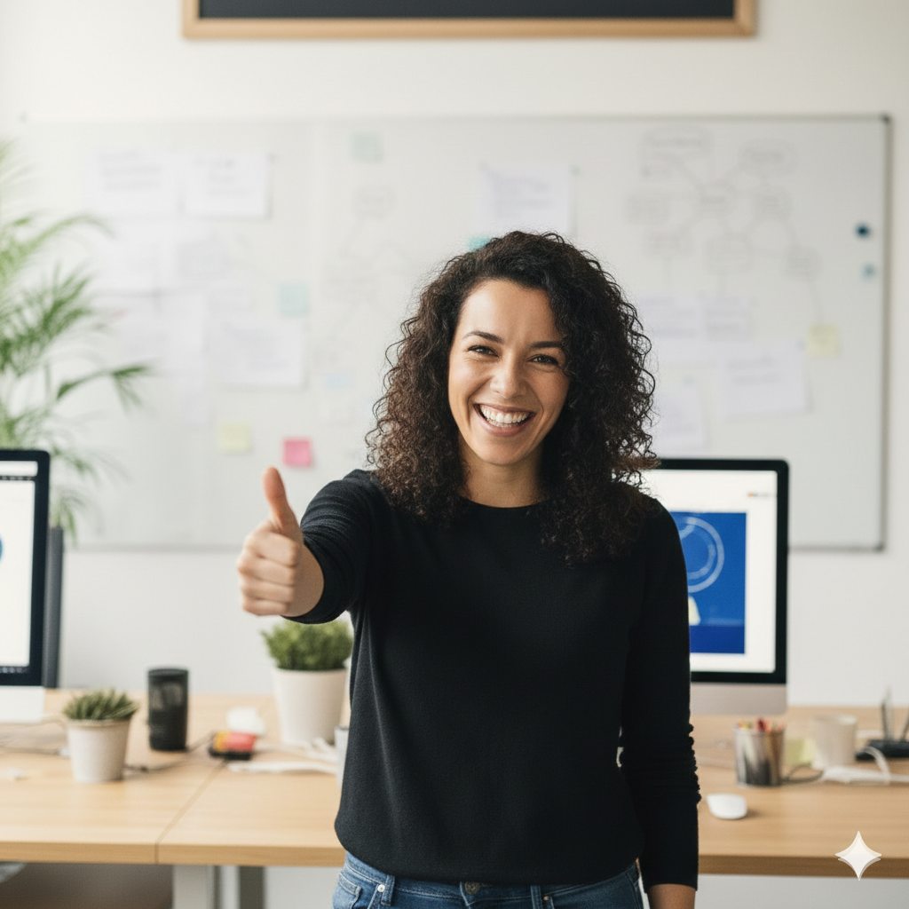 yana - seo specialist steekt duim op 