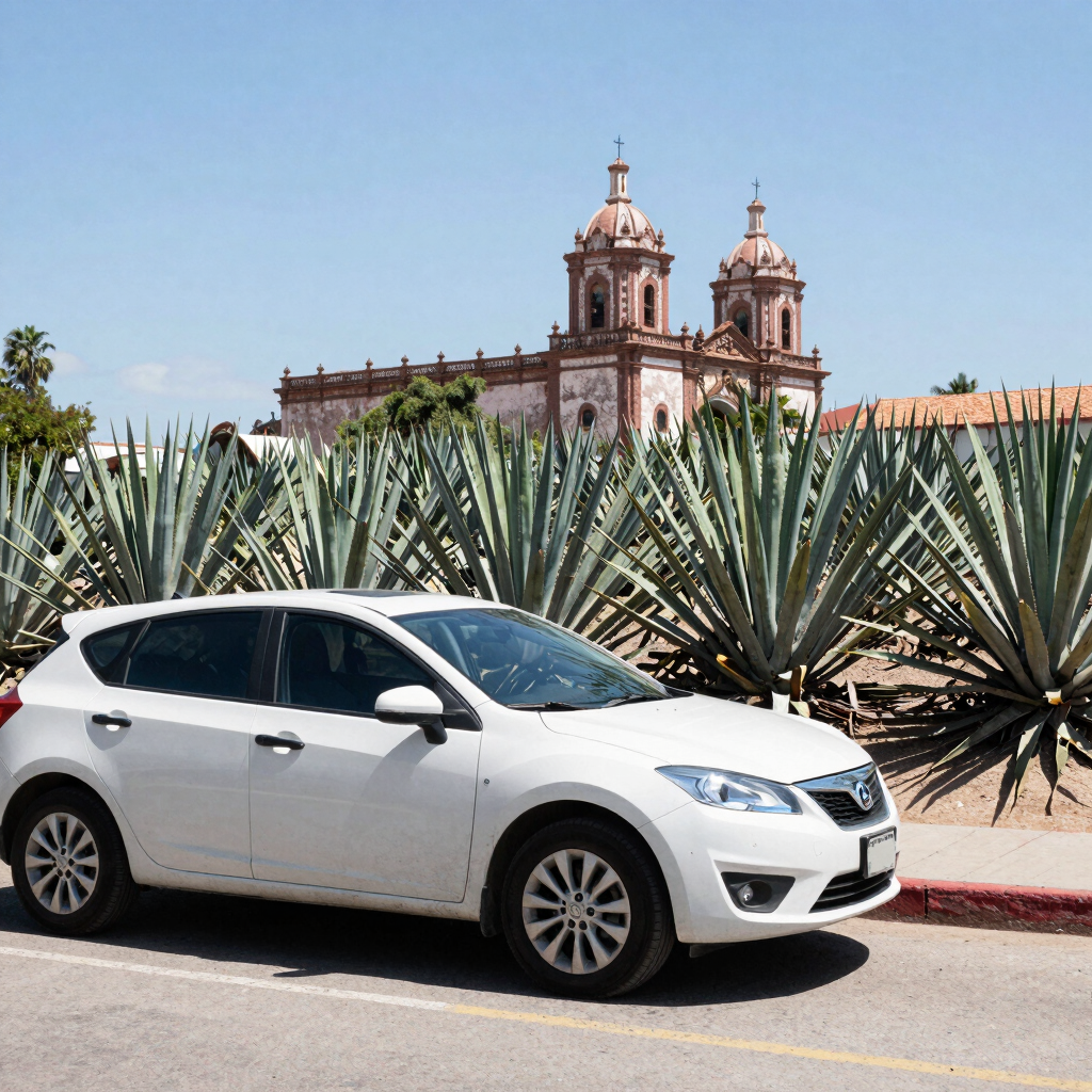 A sleek black sedan waiting outside an airport terminal with luggage nearby.