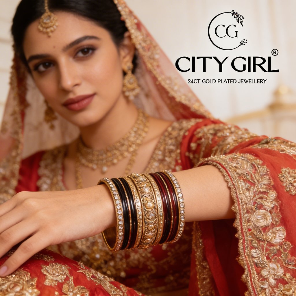 citybangles.in - Citgirl jewellery 18 Carat Gold plated Bridal wear bangle sets with AD