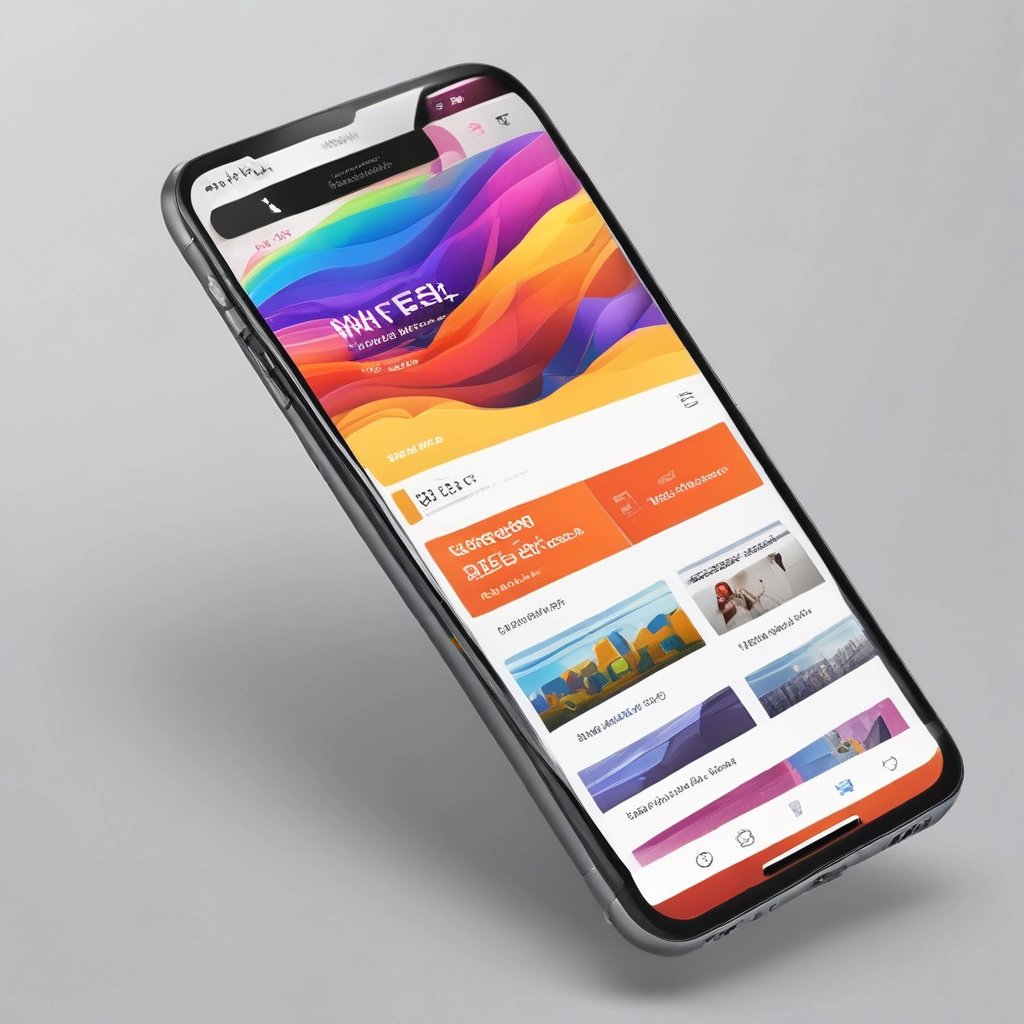 A sleek mobile phone displaying a vibrant personal brand website