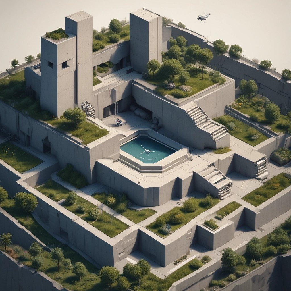 a building with a helicopter flying over a city