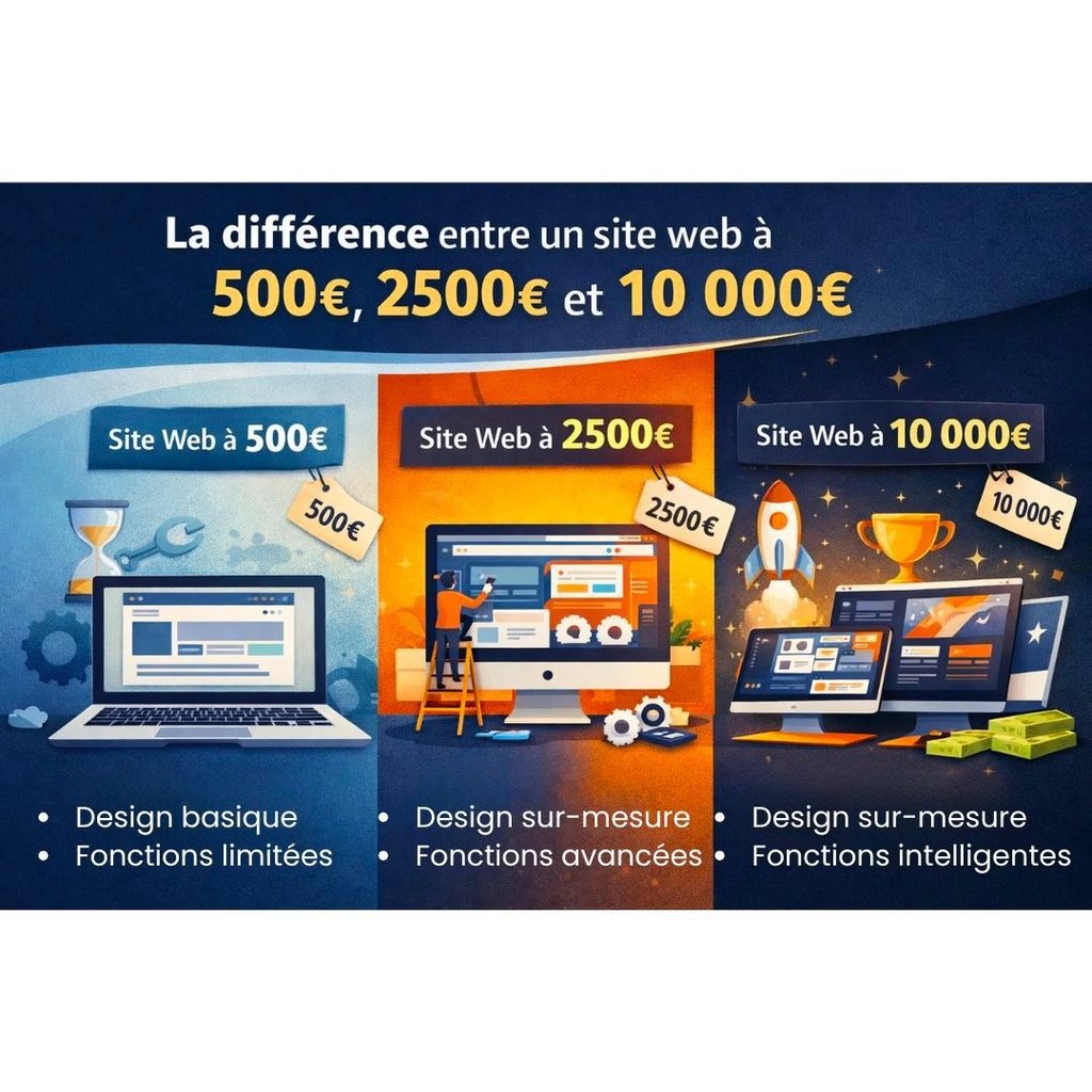 Une image comparative entre un site web à 500, 2500 et 10k