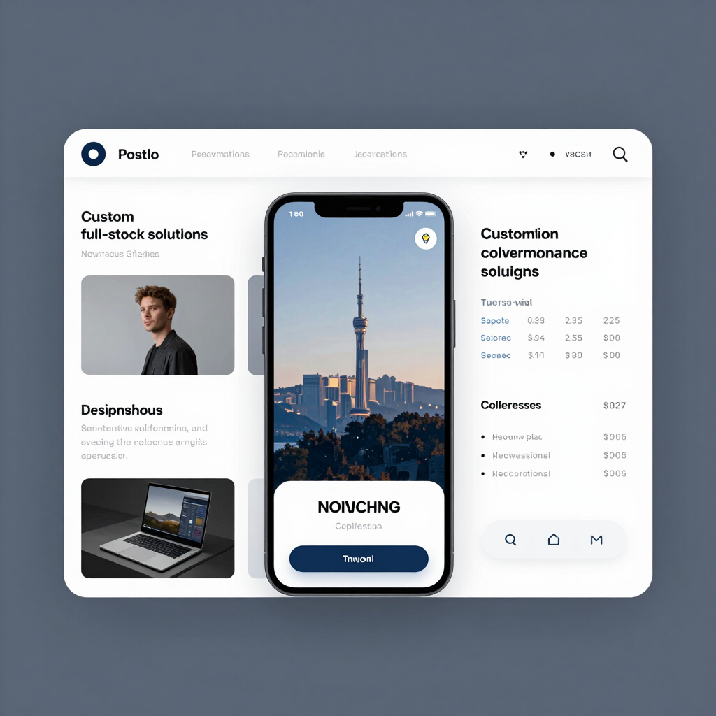 Sleek, modern website interface mockup with gold accents on a black background.
