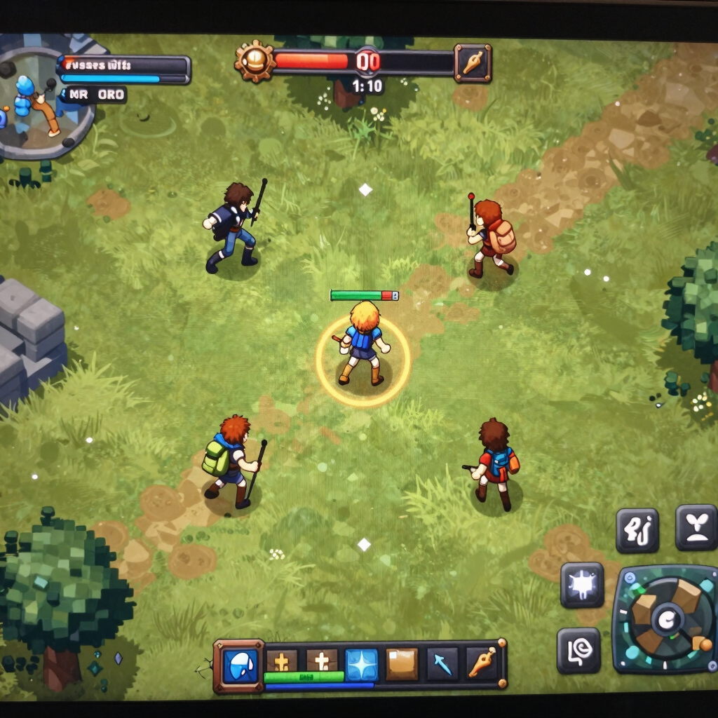 A vibrant screenshot of a fantasy world with colorful characters exploring a lush forest.