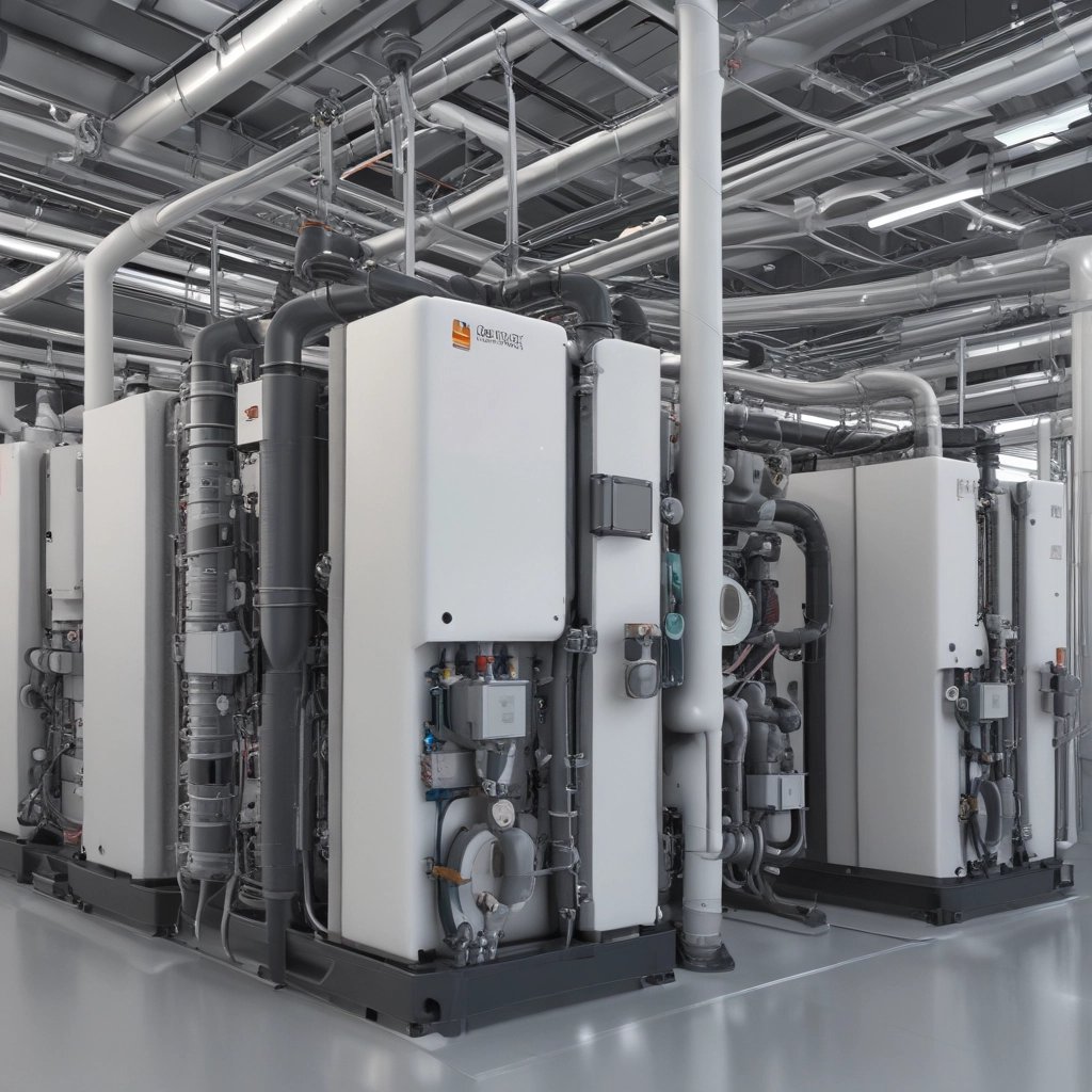 Engineers collaborating over detailed energy system blueprints