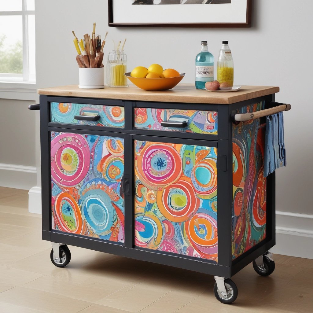 Close-up of a funky fun-shui recliner with plush cushions and a vibrant fabric pattern in a sunny living room.