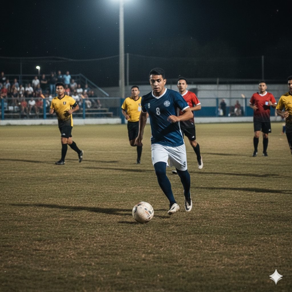 Jesús Adahir “El Calendario” Salazar conduce el balón en duelo nocturno con Los Pichones en Navojoa, Sonora.