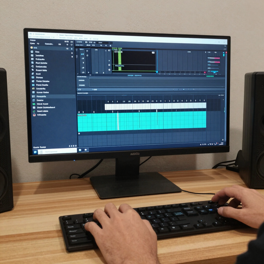 A cozy loft studio with mixing consoles, microphones, and warm ambient lighting.