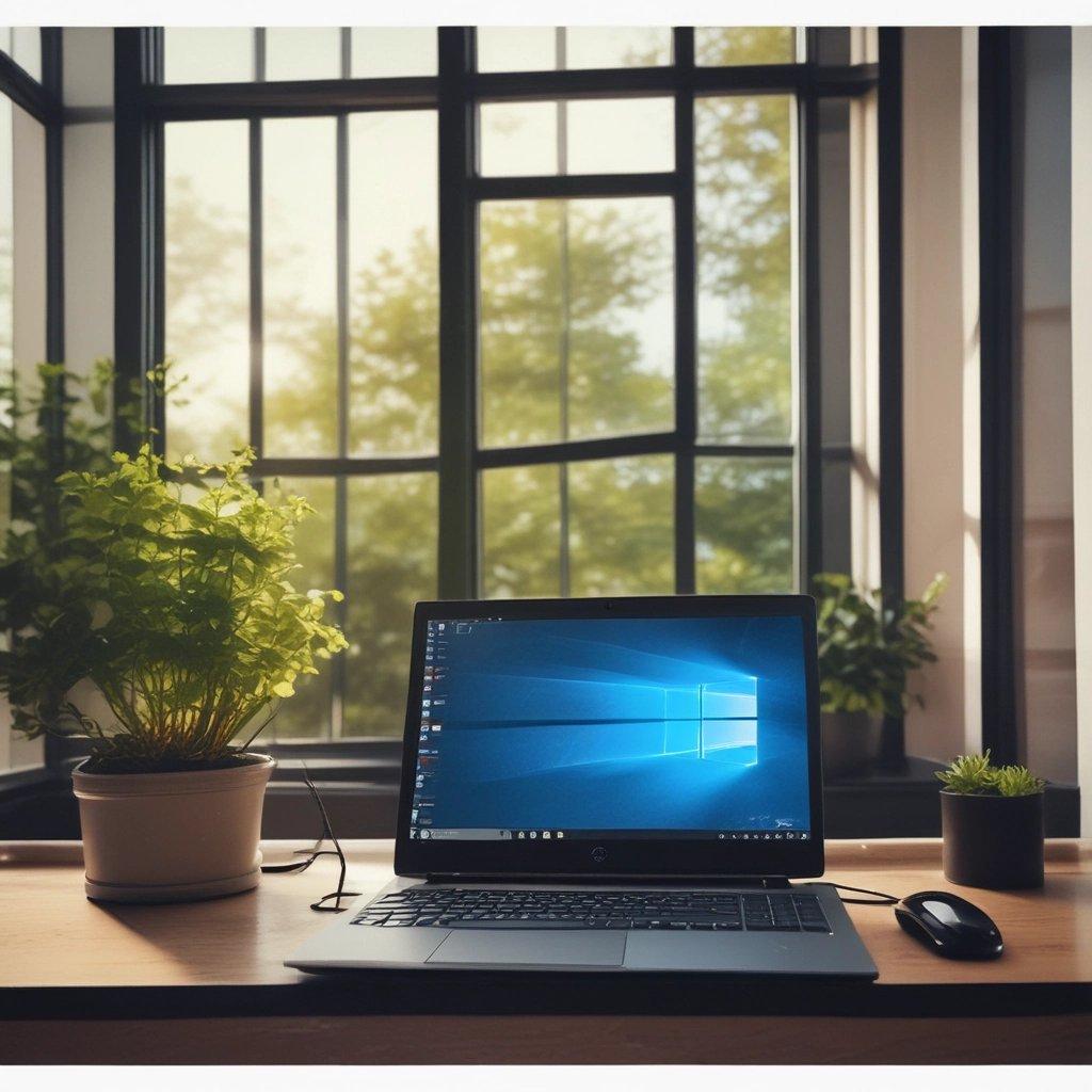 Technician installing a branded laptop in a modern office setup.