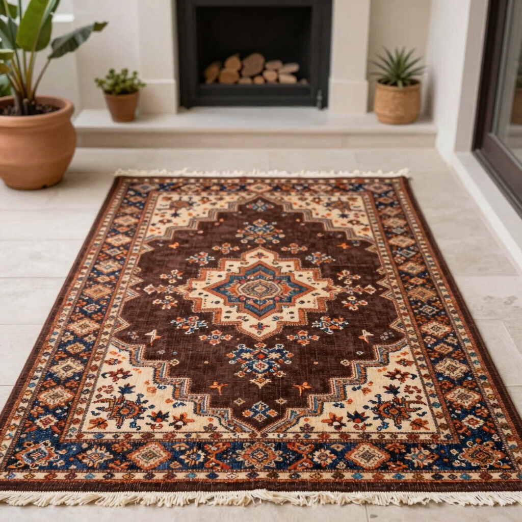 A vibrant carpet being treated with biodegradable cleaning products by a professional.