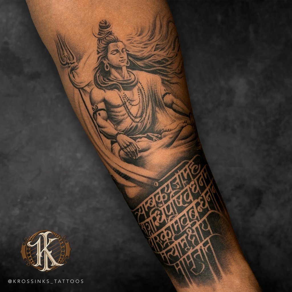 Lord Shiva tattoo with detailed shading by professional tattoo artist in Navi Mumbai