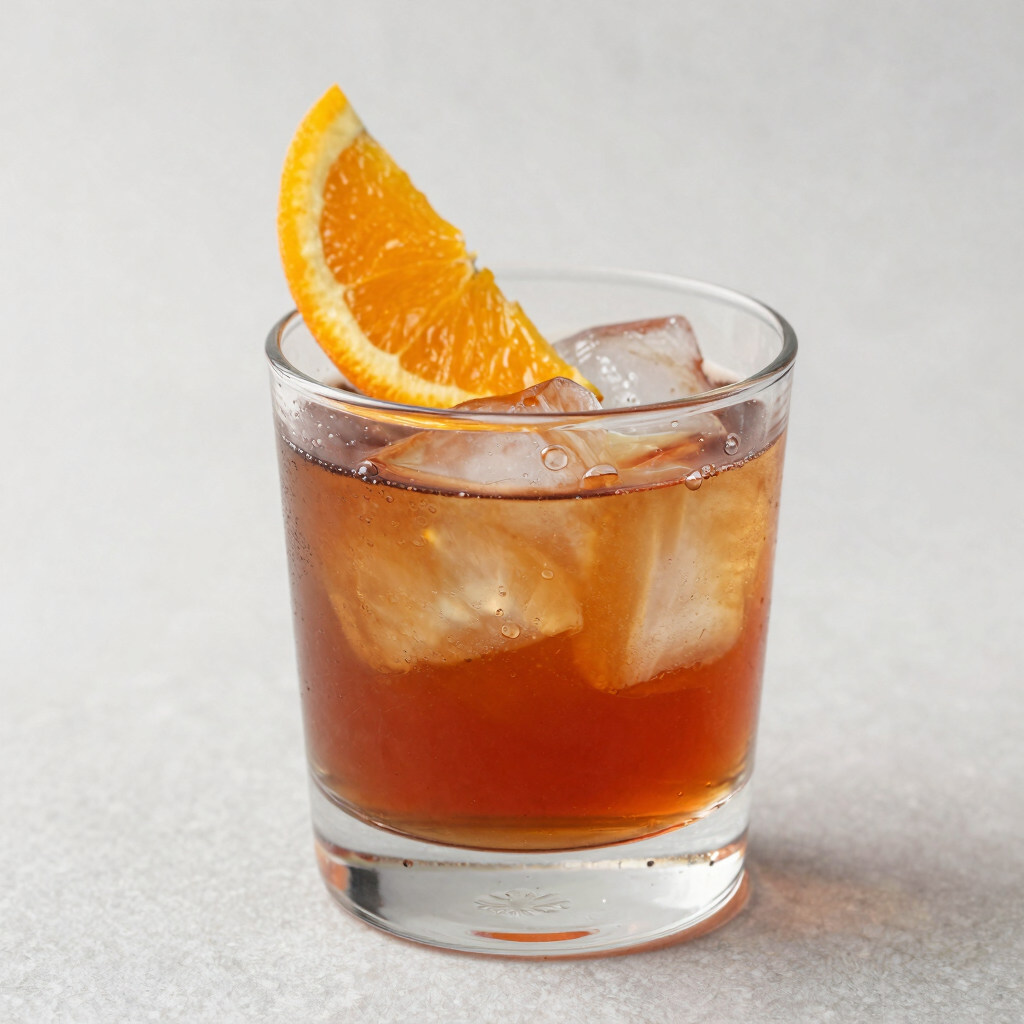a glass of iced tea with a straw, lemon, and strawberries