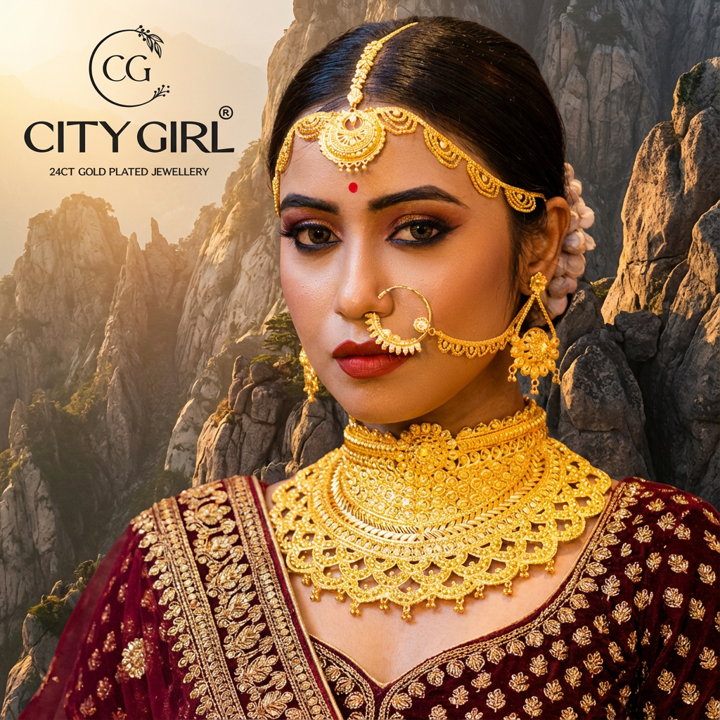 City Girl Jewellery - 24ct Gold-Plated Bridal Nath – Classic Wedding Nose Ring for Women & Girls