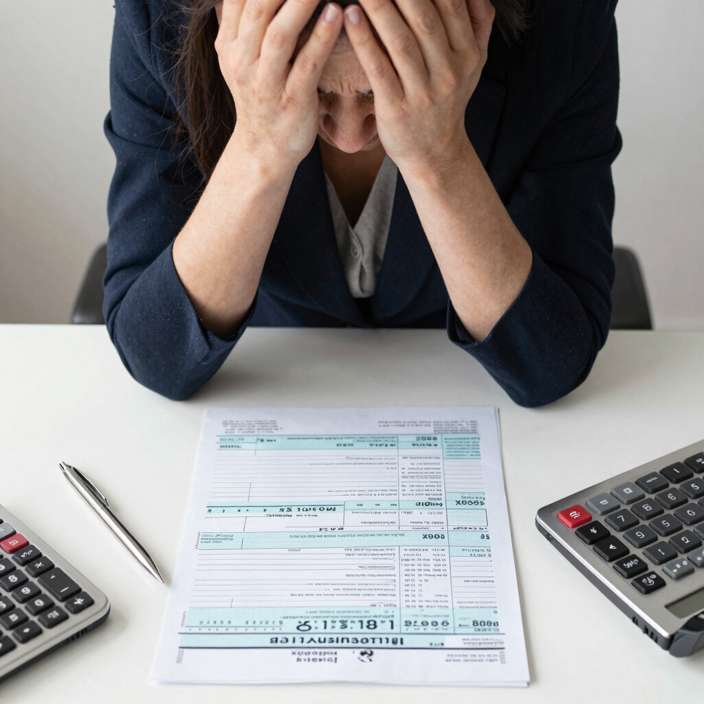 Close-up of hands reviewing detailed financial documents with a gold pen.