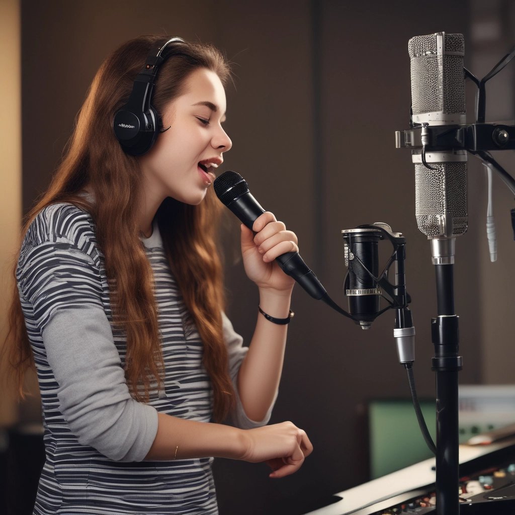 John Ray coaching a singer, both smiling, surrounded by blue and white studio decor.