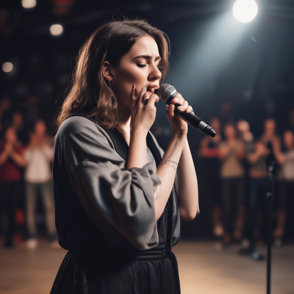 A sleek studio setup with mixing boards and headphones illuminated by soft black and gold tones.