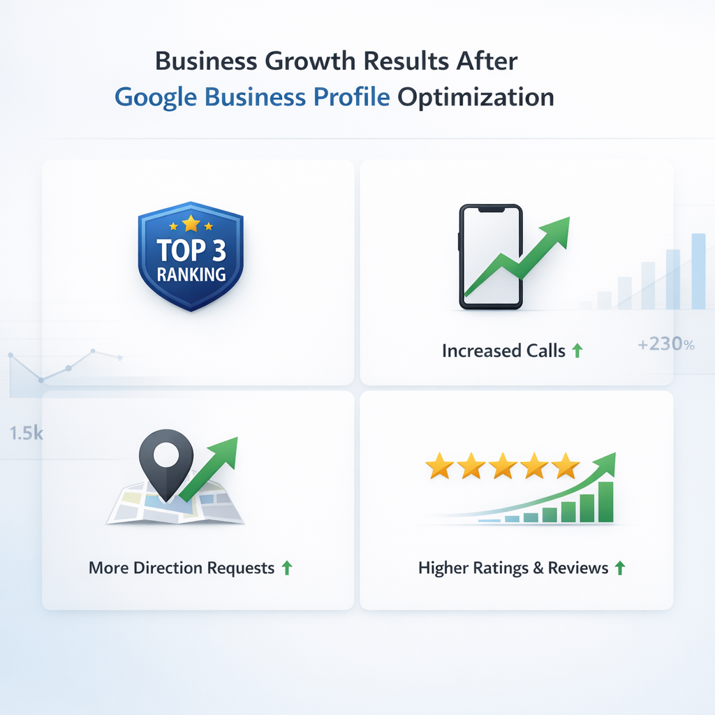 Business growth results after Google Business Profile optimization showing Top 3 Google Maps ranking