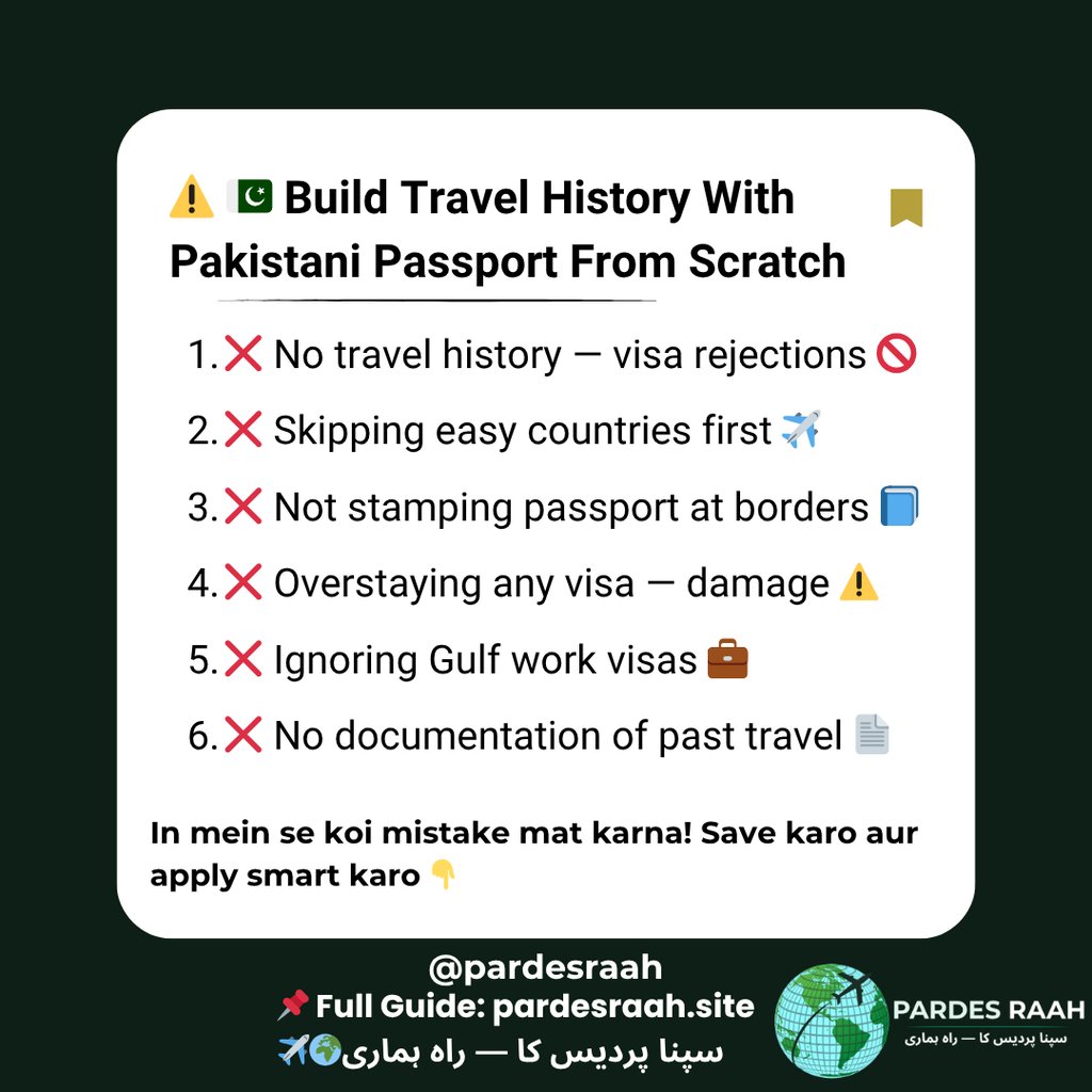 Guide on how to build travel history with a Pakistani passport, listing six common visa application mistakes to avoid.