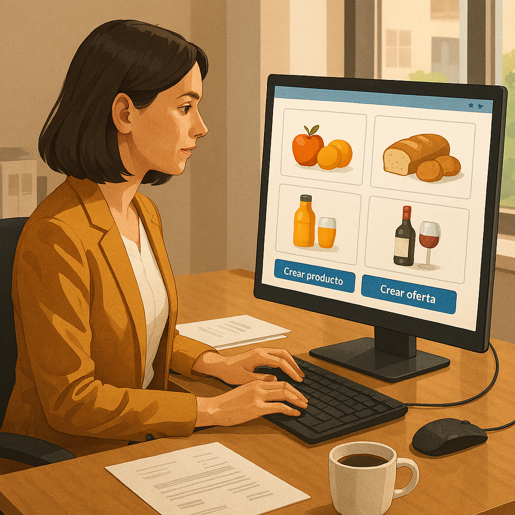 Ilustración en Proveedores, oficinista manejando el catálogo en Dighoreca