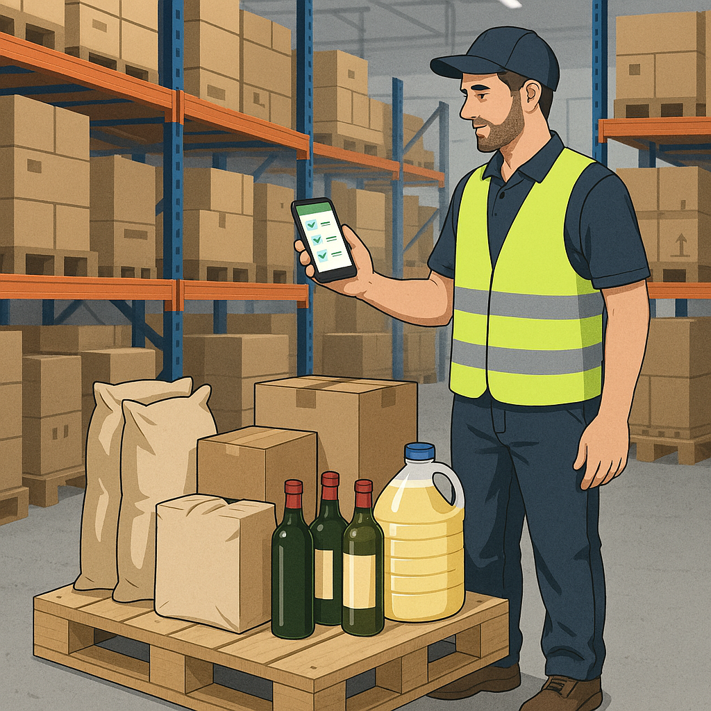 Ilustración en Proveedores, mozo de almacén preparando pedido Dighoreca