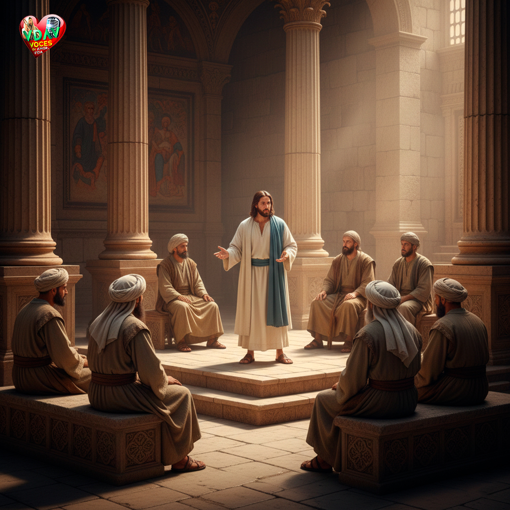Jesús le habla a los sacerdotes en el templo sección de la página Voces de amor y vida