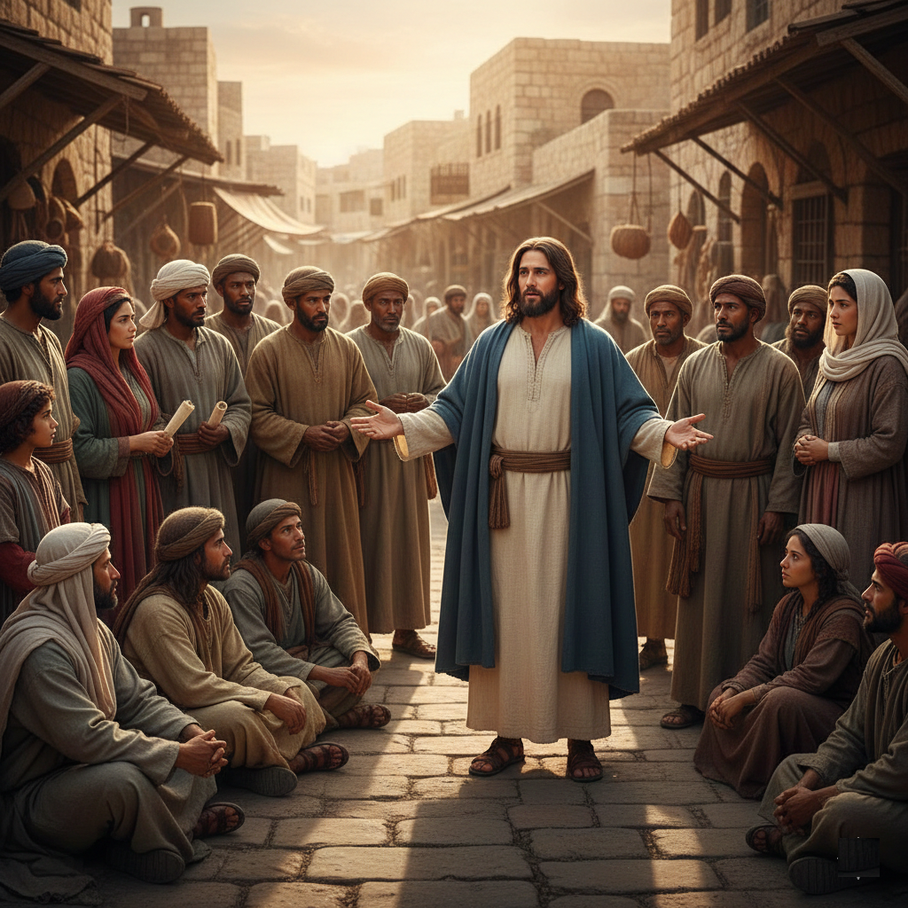 Jesús le habla a la gente en la calle imagen en la Página de Voces de amor y vida