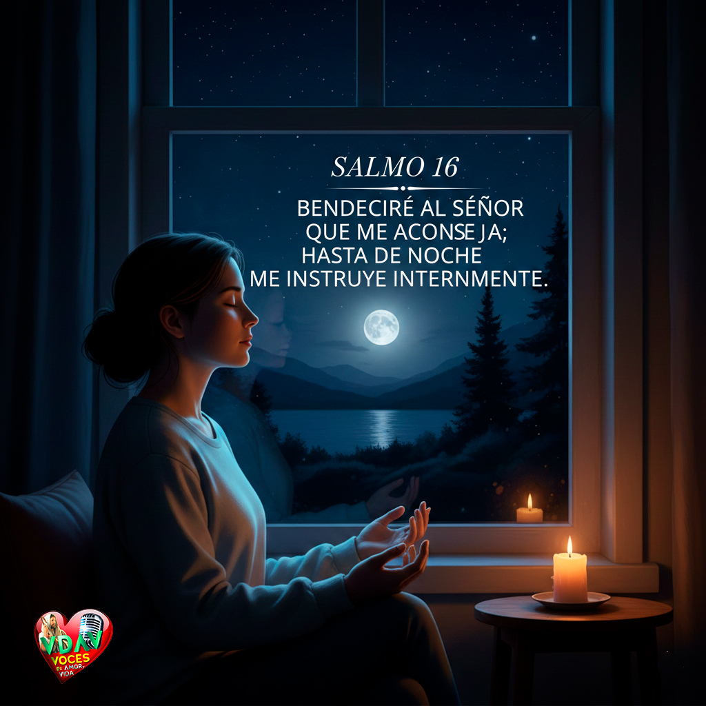 Una mujer meditando en Salmos sección de la página Voces de amor y vida