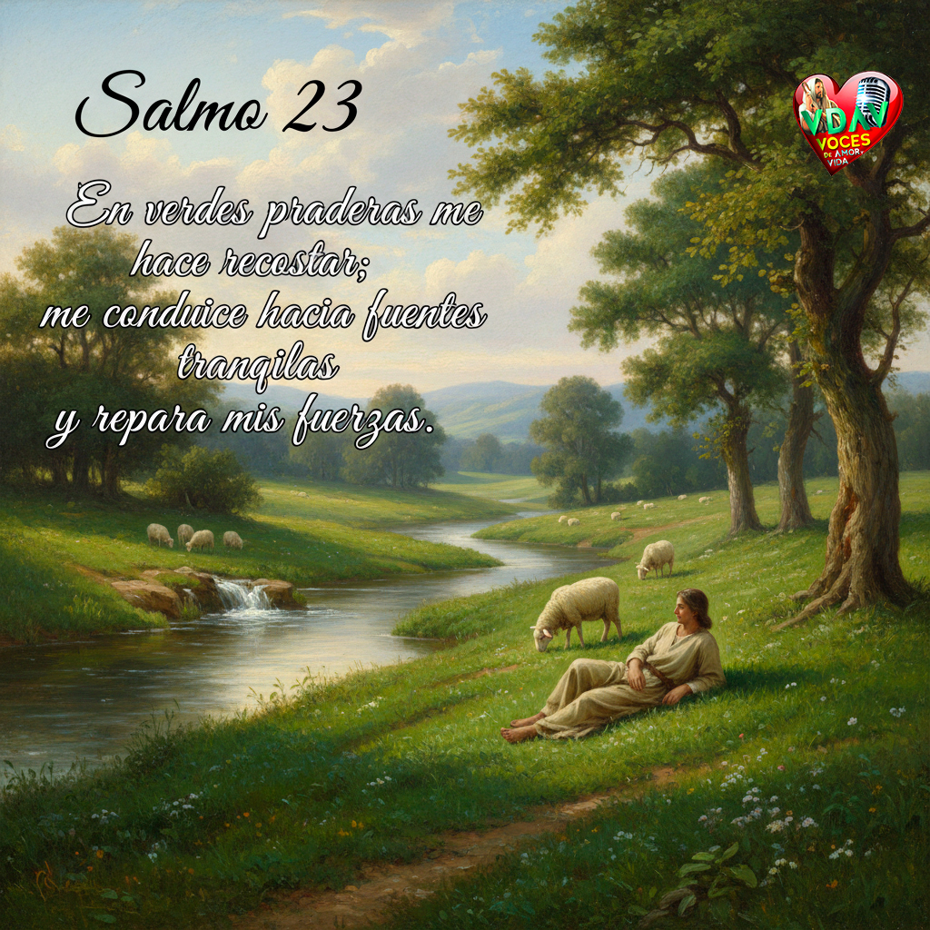 Un hombre en un campo descansando en salmos sección de la página Voces de amor y vida