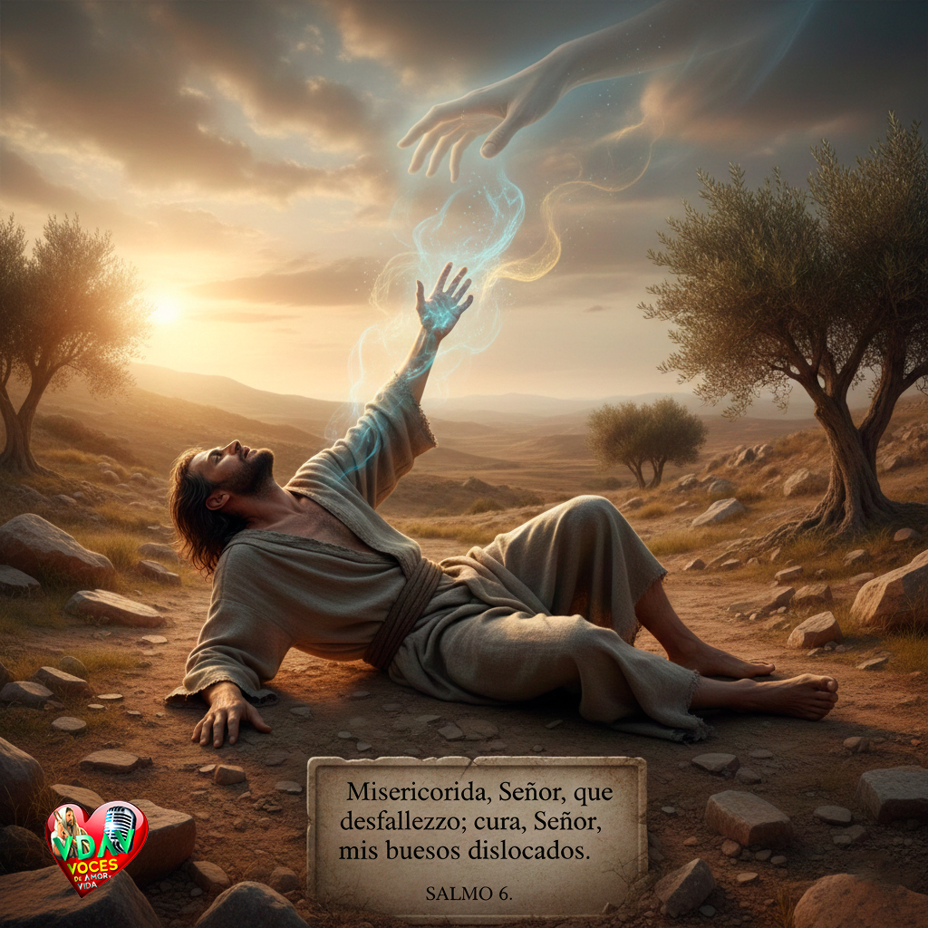 Un hombre recibe ayuda de Dios en salmo sección de la página Voces de amor y vida