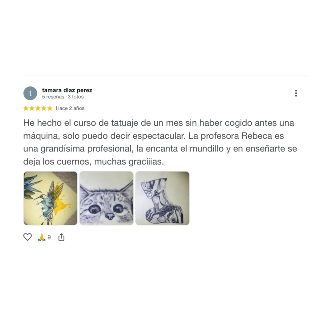 Testimonio de alumna tras completar formación de tatuaje con Rebeca Pereira