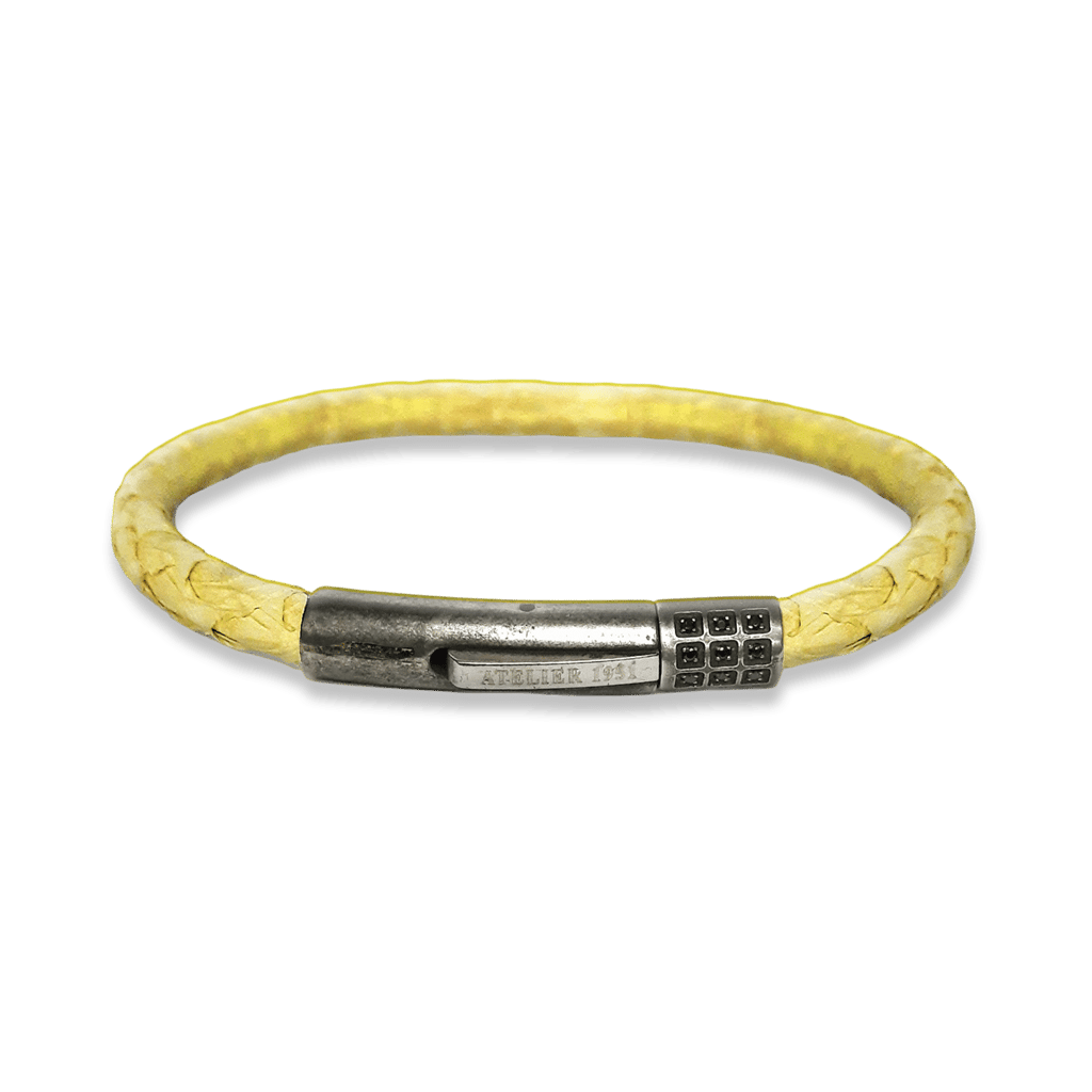 Handcrafted yellow fishleather bracelet with a vintage metal magnetic clasp.
