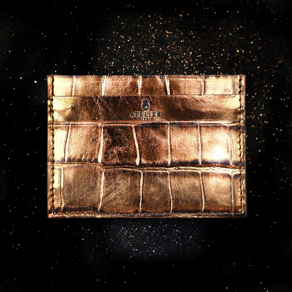 Luxury metallic gold stamped crocodile leather card holder by Atelier