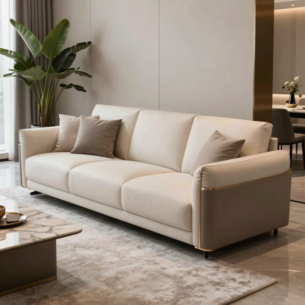 Close-up of handcrafted sofa stitching showcasing fine detail.