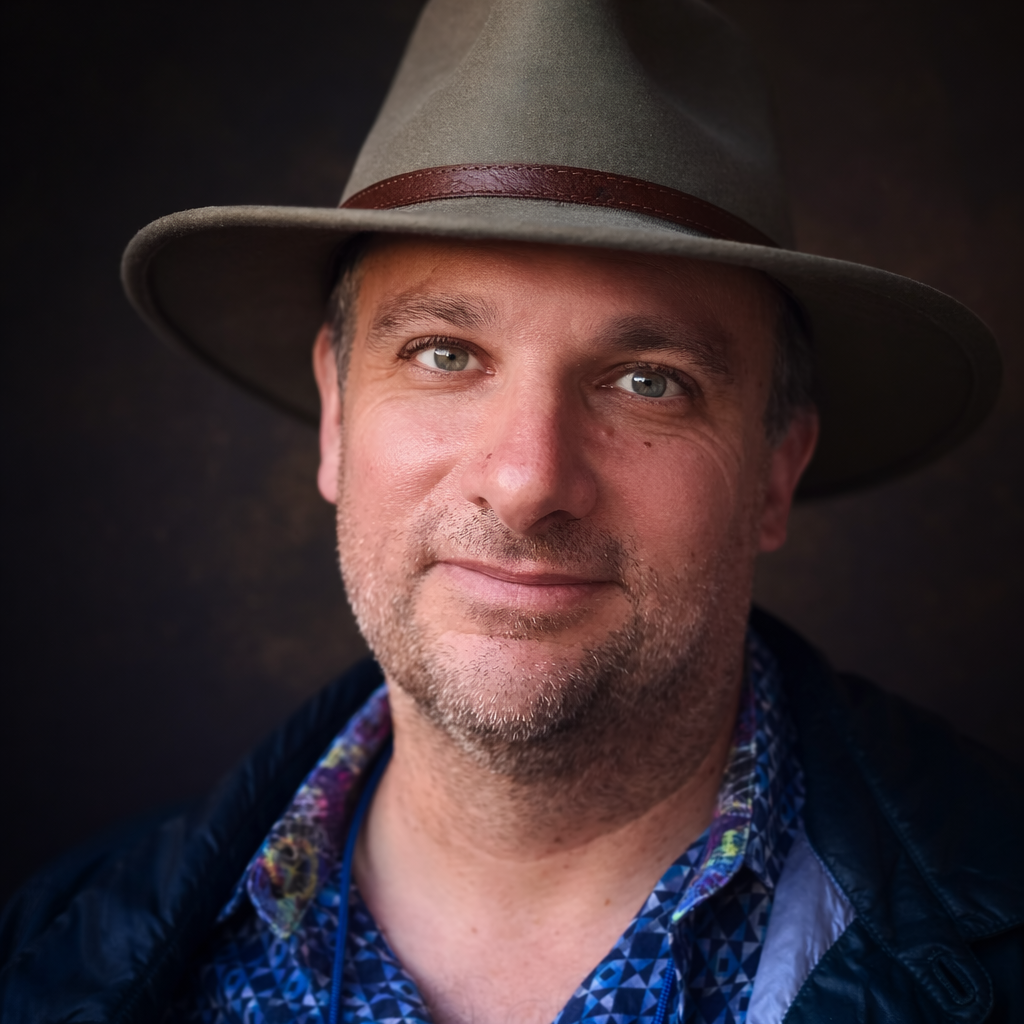 Headshot of middle-aged man wearing a hat.
