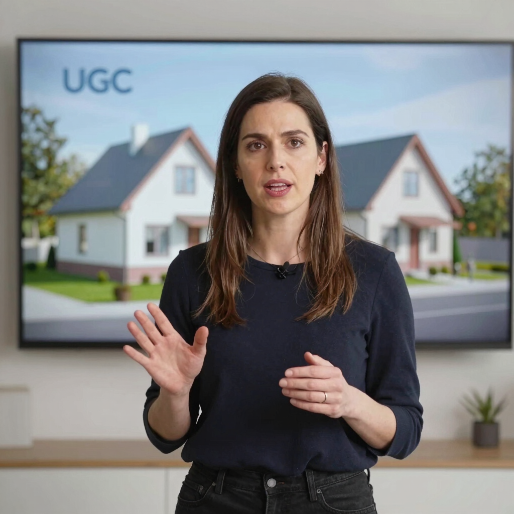 A cheerful European creator engaging with their audience through a colorful street market setting.