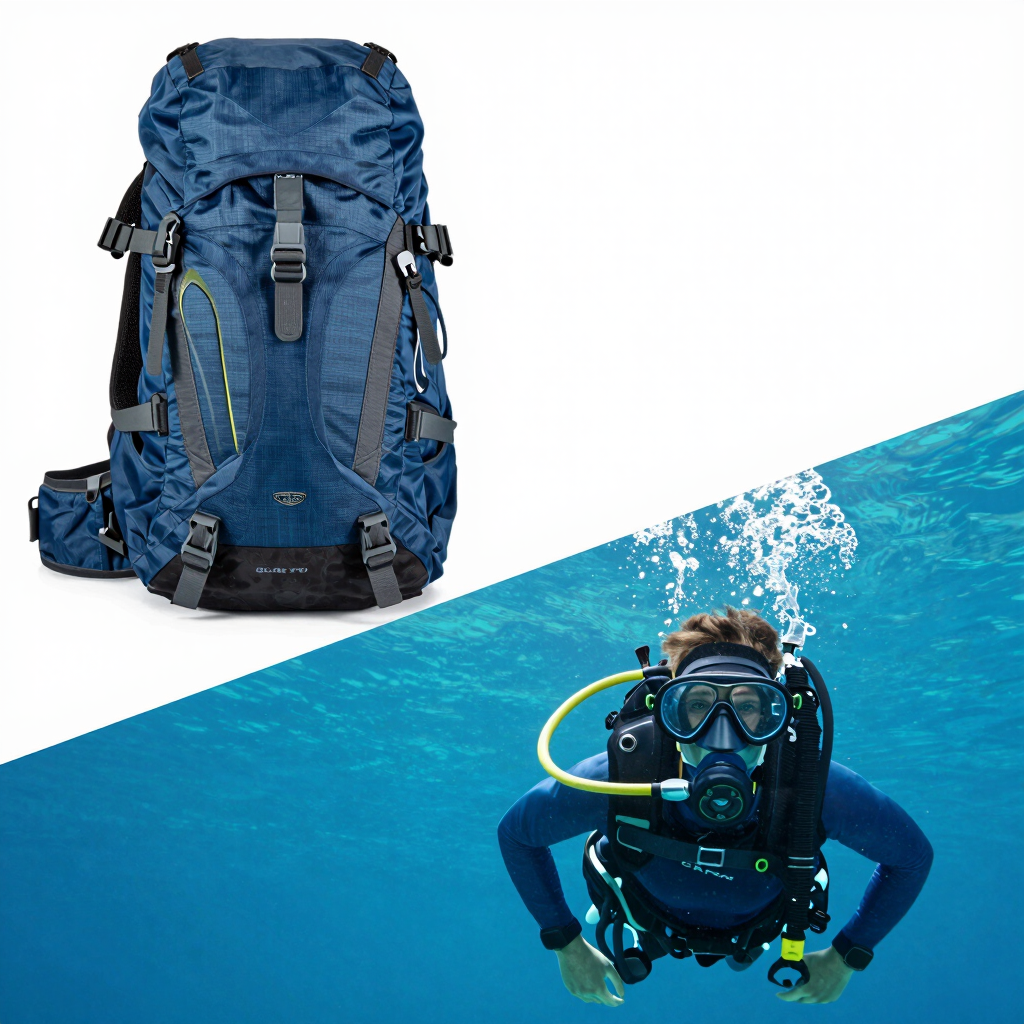 backpack and diving gear