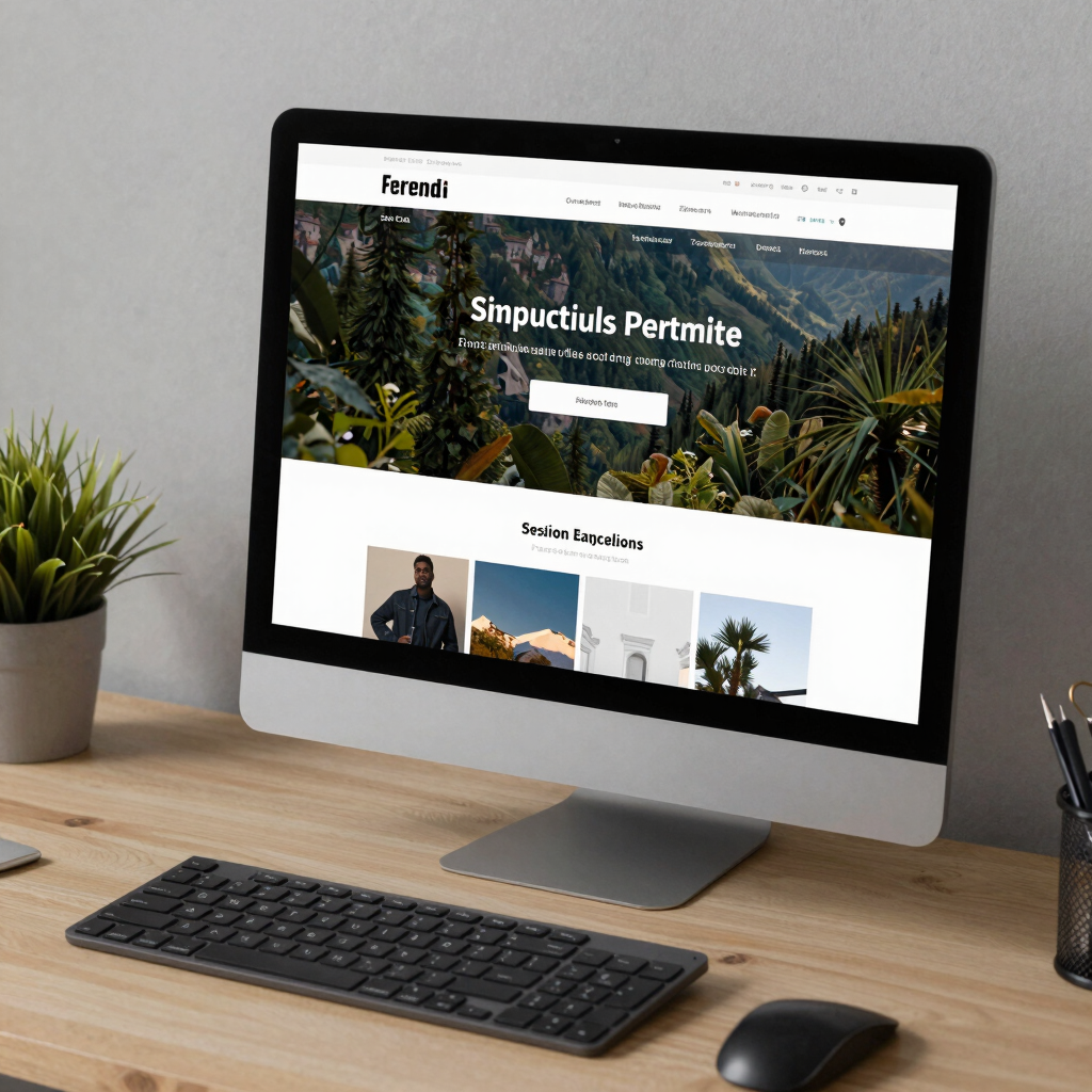 A sleek laptop displaying a vibrant, modern website with warm color accents.