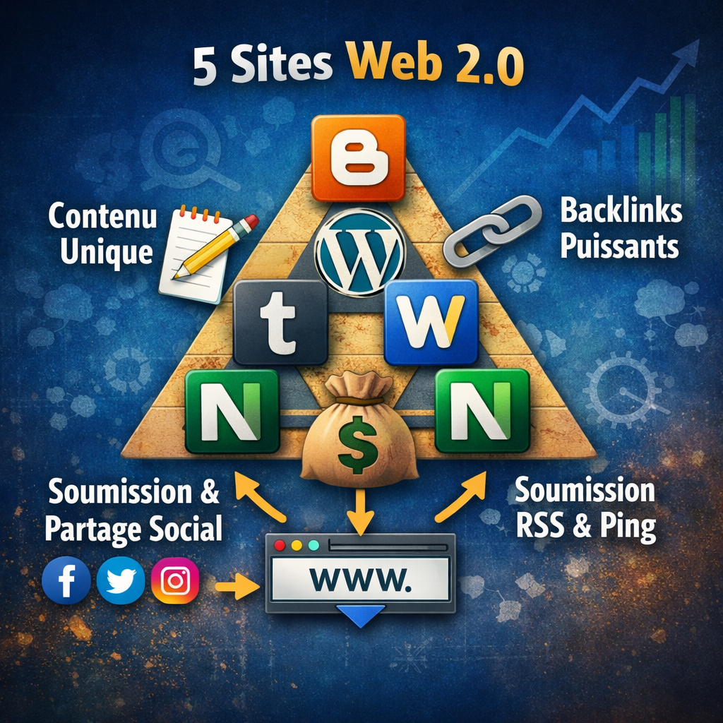 Boostez votre visibilité Google grâce à une pyramide de liens Web 2.0 puissante et 100 % manuelle