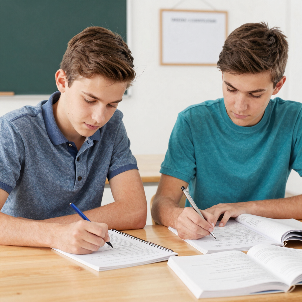 boy's writing on book