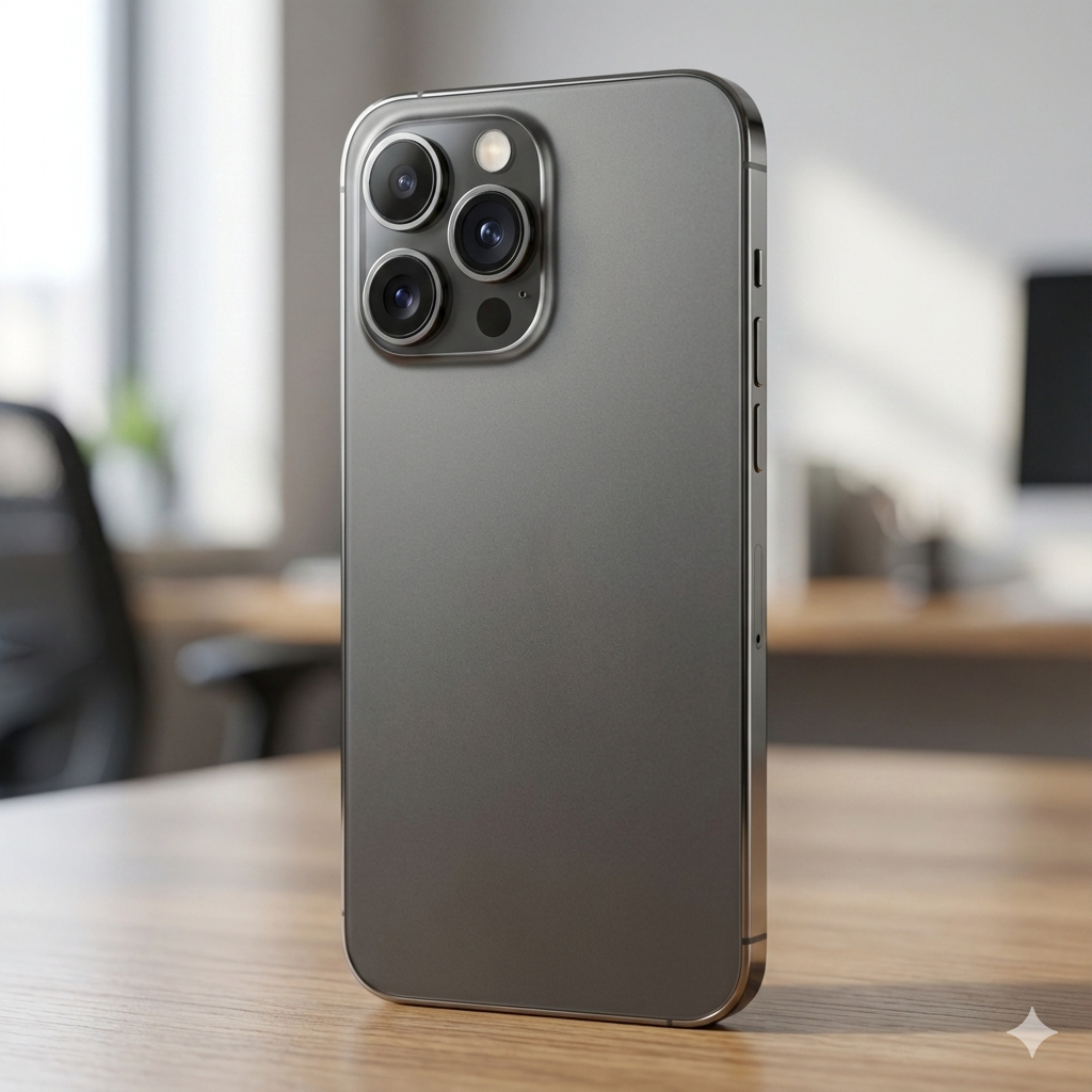 ilustração, Conjunto de câmeras avançadas em smartphone representando o iPhone 18 