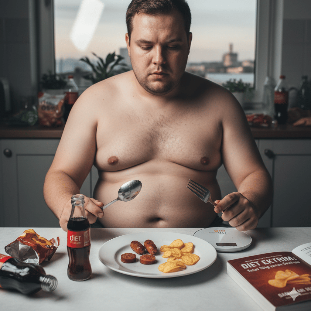 seorang laki laki makan sedikit mau turun berat badan