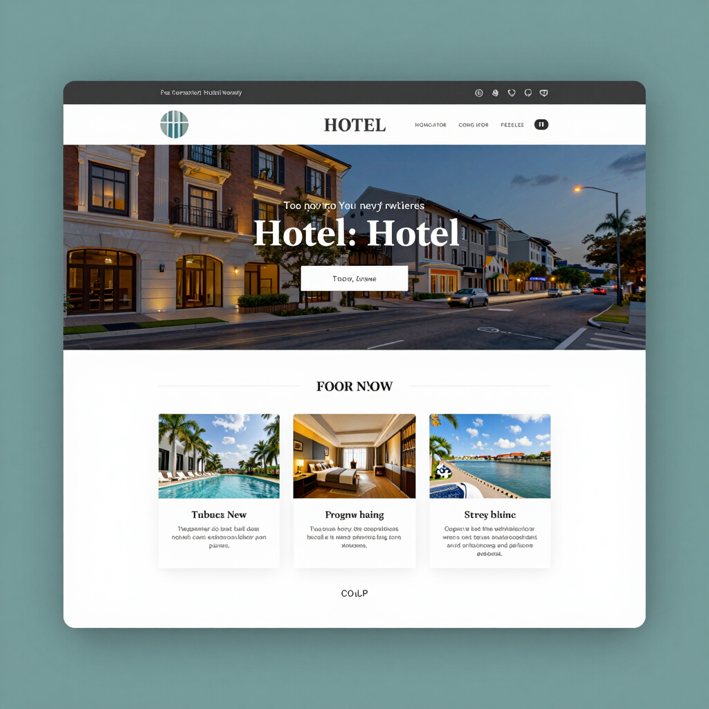 Modern hotel website design template showcasing luxury resort villas and swimming pool amenities.