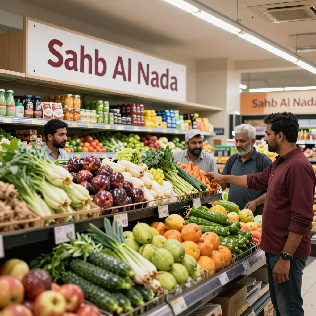 Happy family shopping together at Sahb Al Nada, highlighting community feel.
