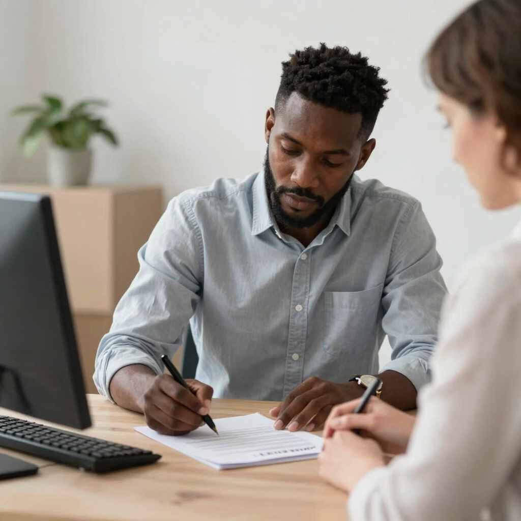 A minimalist black and white illustration of a business strategy meeting with charts and laptops.