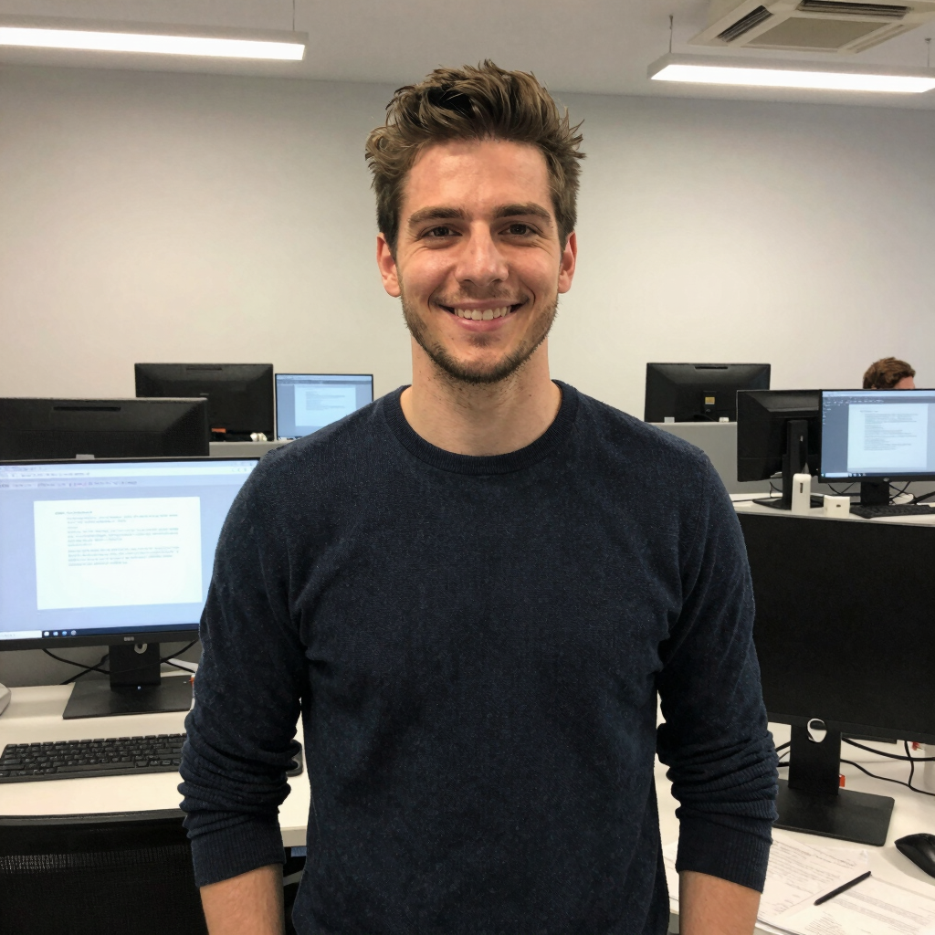 A sleek black and white photo of a technician assisting a client with computer setup.